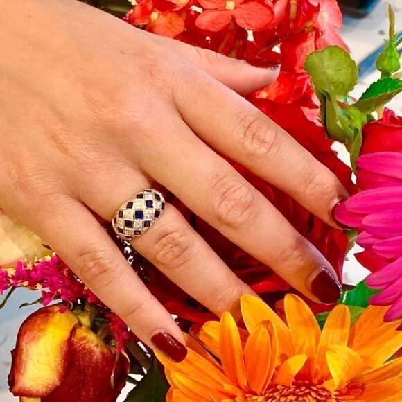 Diamond Sapphire Ring 14k Gold 2.14 TCW Checkerboard Certified $2,850 606974 - Picture 4 of 9